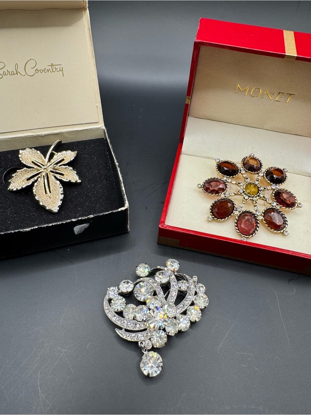 Vintage Brooch Lot Eisenberg Monet Sarah Coventry Rhinestone Statement Brooches